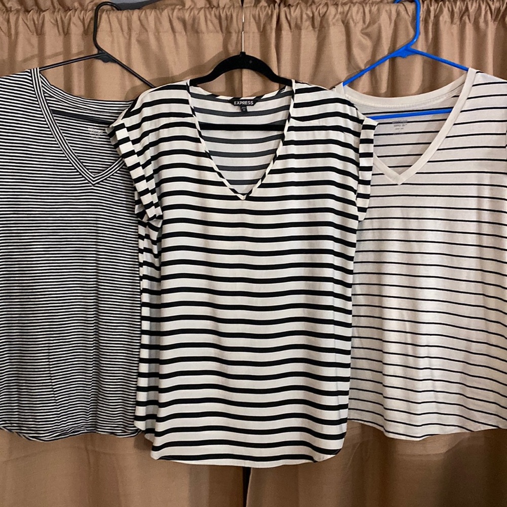 3 black & white striped tops